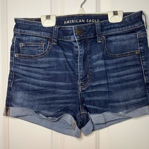 American Eagle Hi-Rise Shortie, dark wash denim shorts - size 12